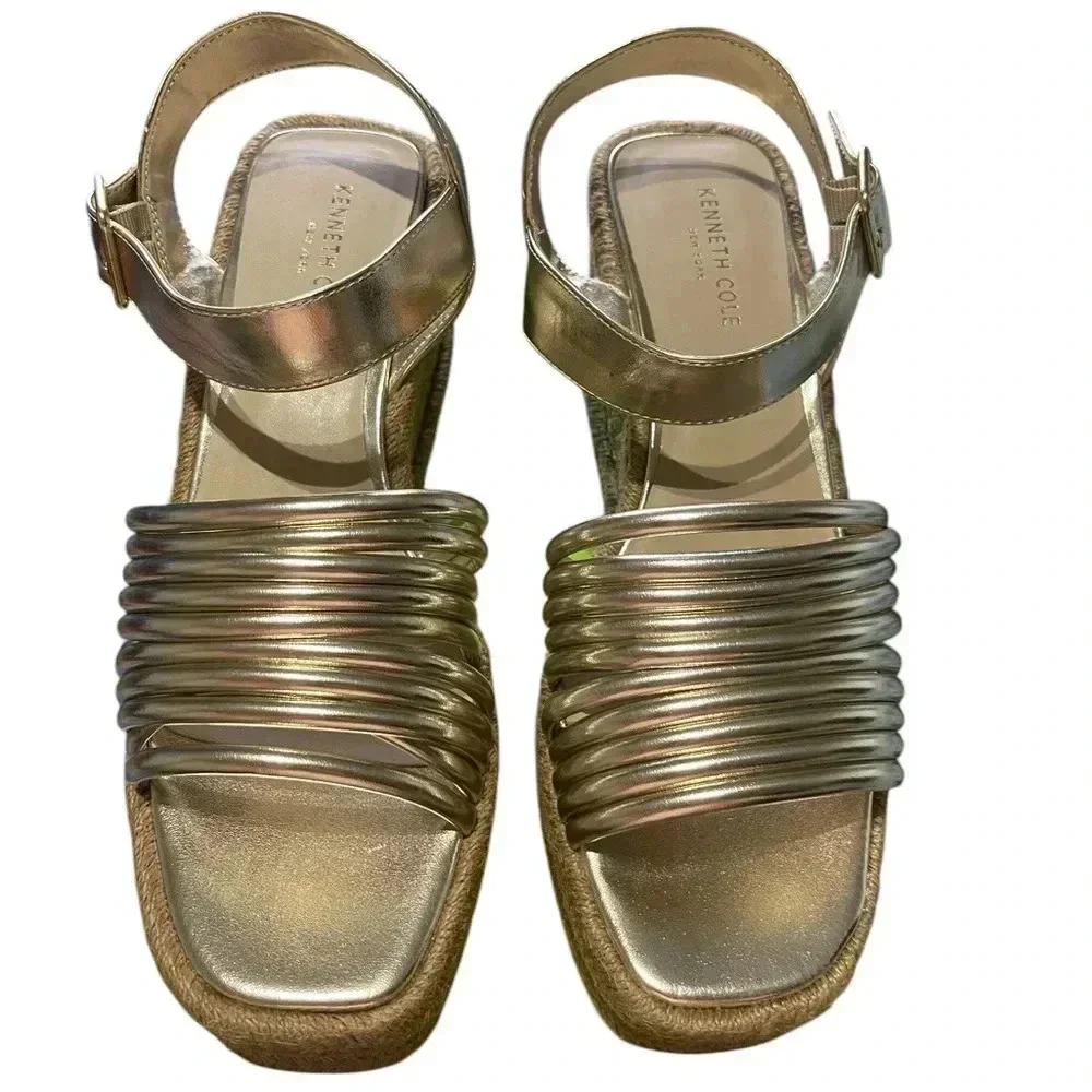 Kenneth Cole NWOT Shelby Espadrille Wedge Metallic Sandal Size 11